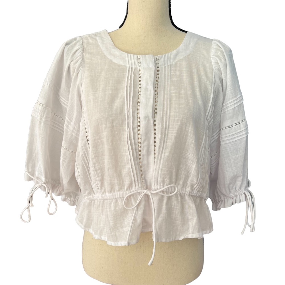 Pookie & Sebastian White Cropped Blouse Size: Medium